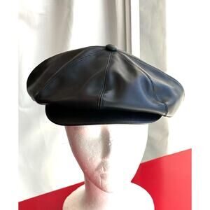 Vintage 1970s Faux Leather Newsboy Hat Size 22" Unisex Very Funky